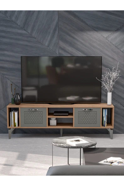 Tv Sehpası Ünitesi Tekli Orta Sehpa 3'Lü Zigon Sehpa Set Üç Ürün Atlantik Çam - Resim 3