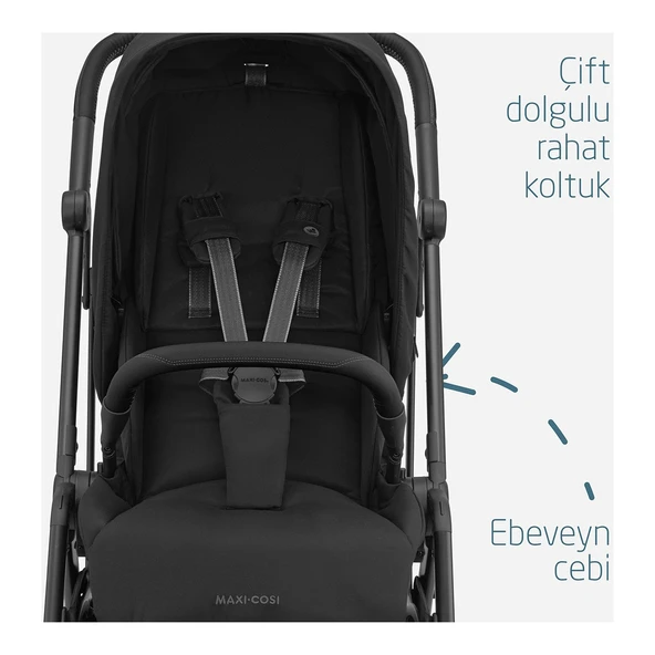 Maxi-Cosi Leona2 Çift Yönlü Uzatılabilir Sırt Desteği Tam Yatabilir Bebek Arabası Twillic Black - Resim 9