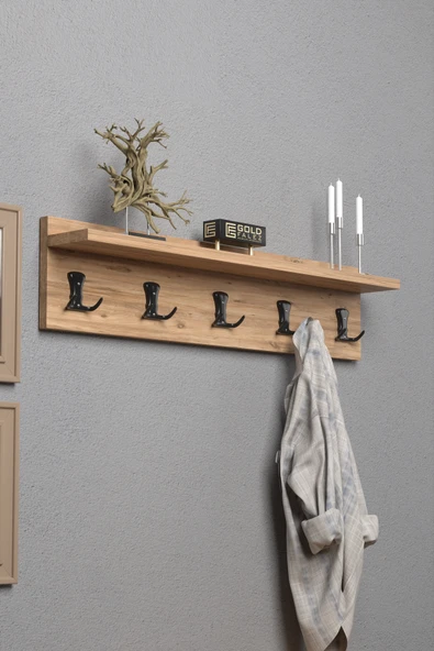 Askılık Duvar Elbise Askılığı Portmanto 80 Cm Ceviz Düz - Resim 4