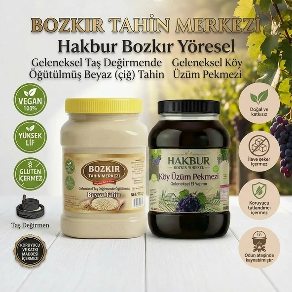 Bozkır Tahin Merkezi Muhteşem İkili Beyaz Tahin 935 gr- Köy Üzüm Pekmezi 950 gr (doğal&katkısız) - Resim 2