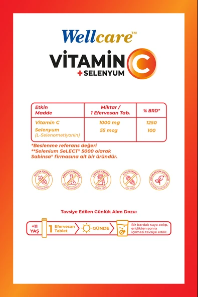 Wellcare Vitamin C 1000 mg + Selenyum 15 Efervesan Tablet - Resim 2
