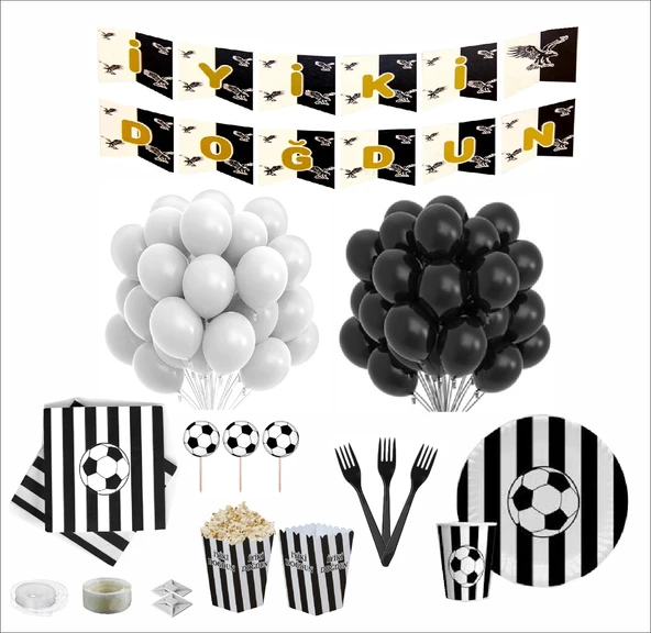 Taraftar Siyah Beyaz 24 Kişilik Doğum Günü Seti ürün görseli