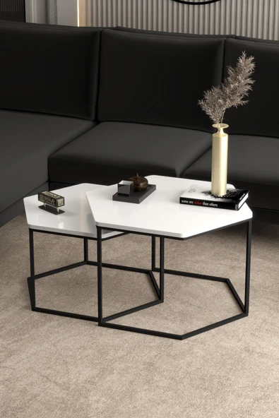 Orta Sehpa Altıgen İkili Lüx Beyaz - Resim 4