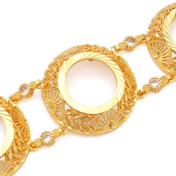 Altın Kaplama İmitasyon Çiçek Desenli Üç Çeyrekli Çerçeve Bileklik BLK-1180 - Resim 2