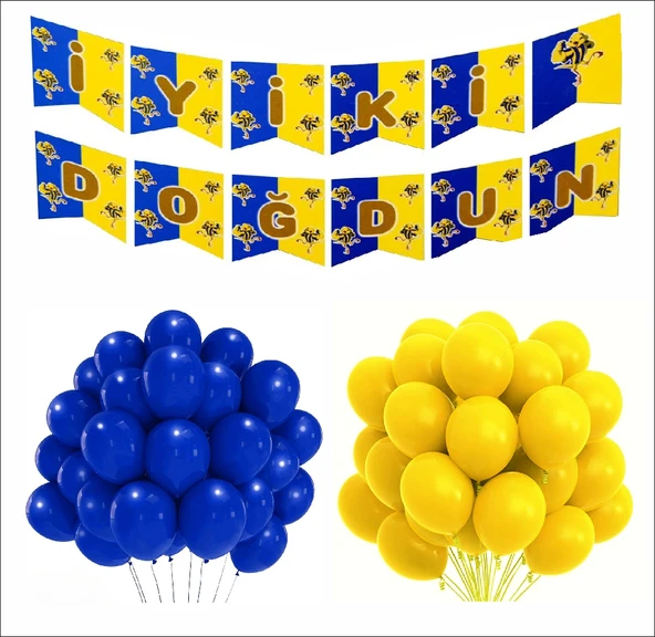 Tarafar 5 Sarı - 5 Lacivert Balon Banner Seti - Resim 2