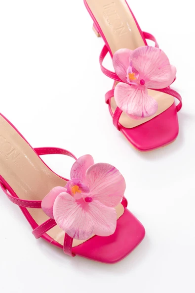 Fuşya Orkide Detaylı İnce Topuklu Kadın Terlik - Resim 4