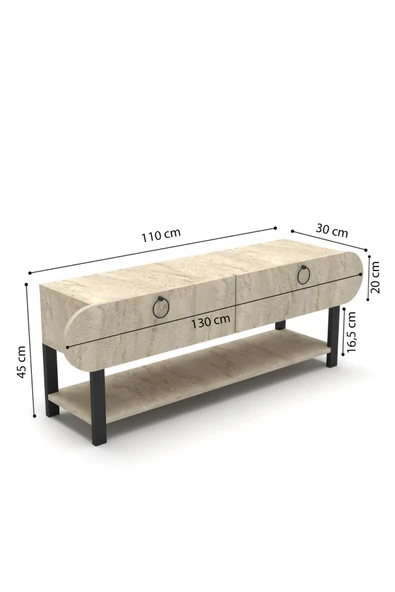 Tv Sehpası Ünitesi 2'Li Orta Sehpa 3'Lü Zigon Sehpa Set Üç Ürün Traverten - Resim 2