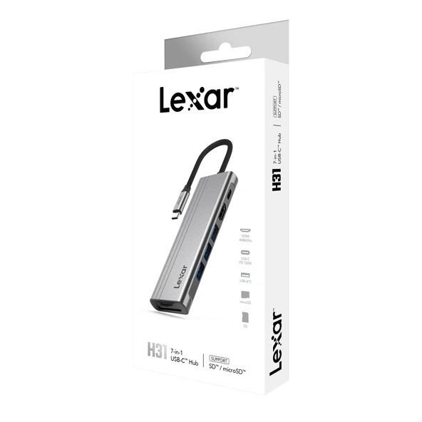 LEXAR LPAH31N-RNHNG 7-IN-1 USB-C HUB USB 3.2 GEN1 TYPE-C 3xUSB-A HDMI SD MICROSD SLOT PD 100W - Resim 3