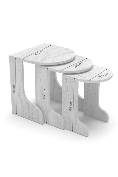 Tv Sehpası Ünitesi Tekli Orta Sehpa 3'Lü Zigon Sehpa Set Üç Ürün Beyaz - Resim 4