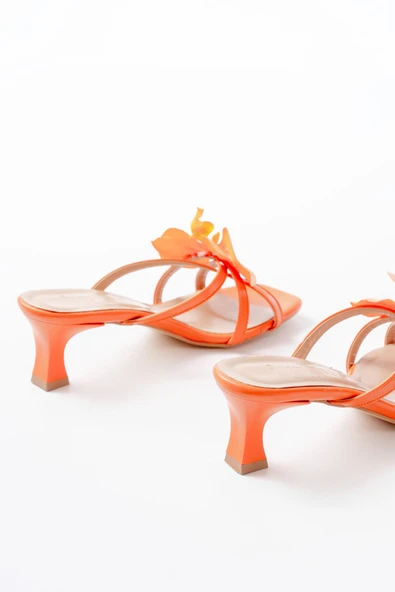 Orange Orkide Detaylı İnce Topuklu Kadın Terlik - Resim 5