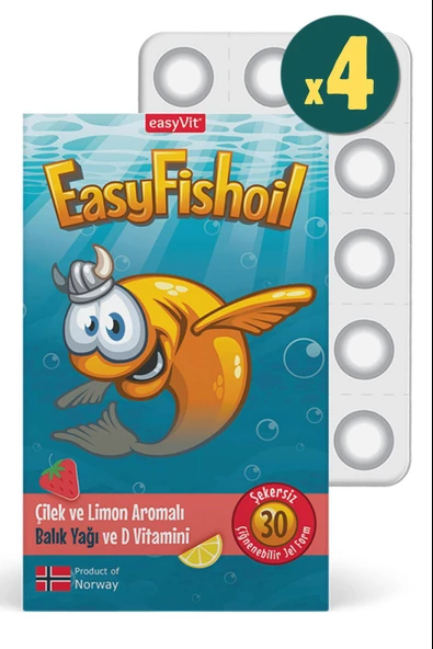EasyFishoil Çocuk Çilek ve Limon Aromalı 30 Çiğneme Tableti 4 Adet ürün görseli