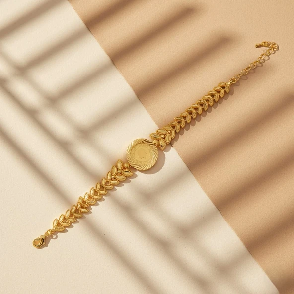 Altın Kaplama İmitasyon Çiçek Desenli Çeyrek Altınlı Bileklik BLK-1178 - Resim 4