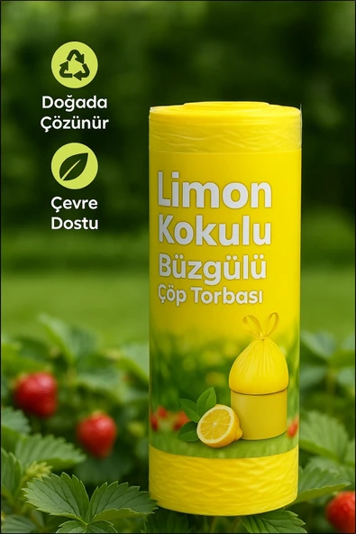 30 Adet Limon Kokulu Büzgülü Orta Boy Avantaj Paket Çöp Poşetleri Çöp Torbaları 55X60 CM - Resim 2