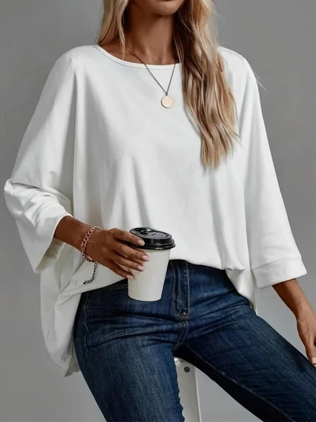 Lucky Life Kadın Truvakar Kollu Bisiklet Yaka Viskon Bluz - Resim 3