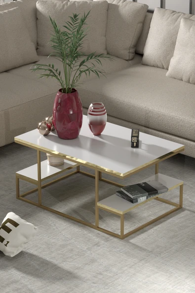 Orta Sehpa Delux Raflı Gold Beyaz ürün görseli 1