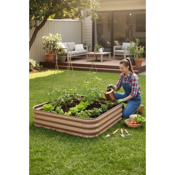 Modüler Yükseltilmiş Bahçe Yatağı Yükseltilmiş Sebze Yatağı No:6 (110X110) Bej ürün görseli