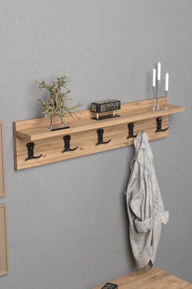 Askılık Duvar Elbise Askılığı Portmanto 80 Cm Ceviz Düz - Resim 3