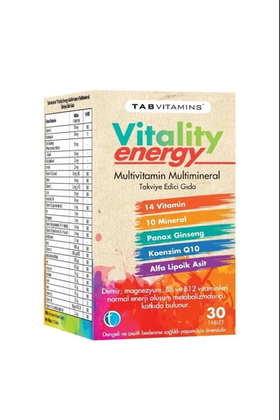 Tabvitamins Vitality Energy 30 Tablet ürün görseli