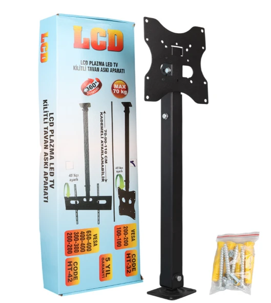 Led/Lcd/Plazma 70-90-110 CM Dar Ağız 45 Derece Açılı Tavan TV Askı Aparatı - Resim 2