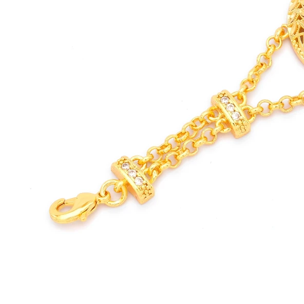 Altın Kaplama İmitasyon Çiçek Desenli Üç Çeyrek Altınlı Bileklik BLK-1181 - Resim 3