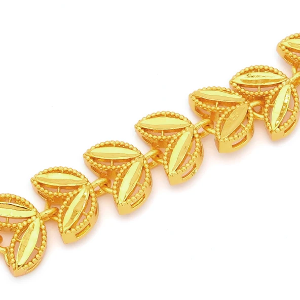 Altın Kaplama İmitasyon Çiçek Desenli Yarım Altınlı Bileklik BLK-1184 - Resim 3