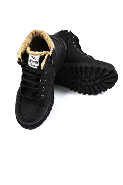 Extrem Unisex Siyah Kışlık Suya Dayanıklı Kürklü Bot Ayakkabı - Resim 3