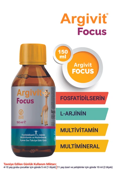 ARGİVİT Focus Fosfotidilserin, L-Arjinin, Multivitamin ve Multimineral İçeren Sıvı 150 ml ürün görseli 1