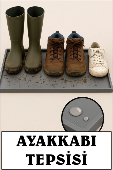 Silikon Ayakkabı Tepsisi Su Geçirmez Kaymaz Yıkanabilir Ayakkabı Düzenleyici Ayakkabı Standı 60X40CM GRİ RENK ürün görseli 1