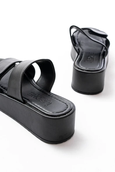 Siyah Çıtçıtlı Dolgu Topuk Kadın Terlik - Resim 3