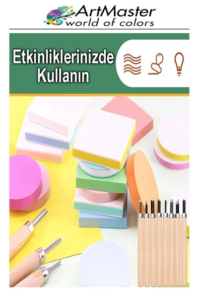 Linol Oyma Seti 19 Parça 1 Paket ve Kretuar Bıçak Seti Ahşap Saplı Oyma Kesme Bıçak Seti Linol Bıçaklı Linolyum Baskı - Resim 3