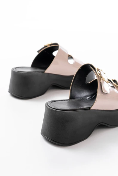 Bej Rugan Tokalı Dolgu Topuk Kadın Terlik - Resim 4