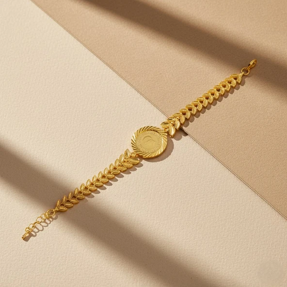 Altın Kaplama İmitasyon Çiçek Desenli Yarım Altınlı Bileklik BLK-1176 - Resim 4