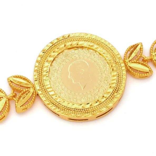 Altın Kaplama İmitasyon Çiçek Desenli Yarım Altınlı Bileklik BLK-1184 - Resim 2