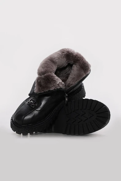 Hakiki Deri Kürklü  Kadın Klasik Bot 710KZA6010 - Resim 3