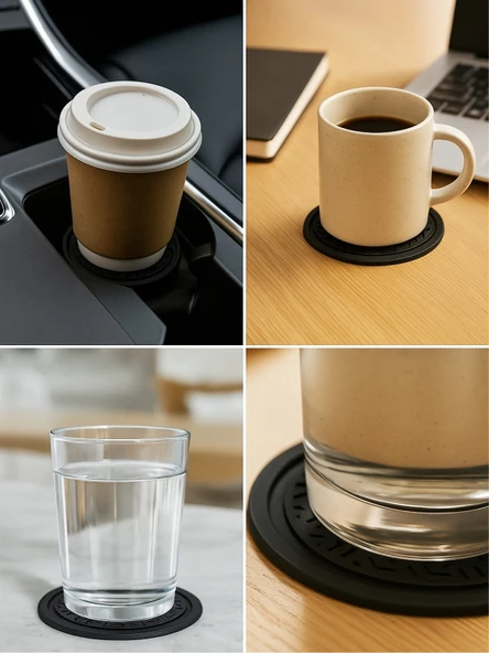 Araba Bardak Altlığı Silikon Araç İçi Kaymaz Mat Telefon Para Malzeme Tutucu Siyah Renk 65 mm 2 ADET - Resim 5