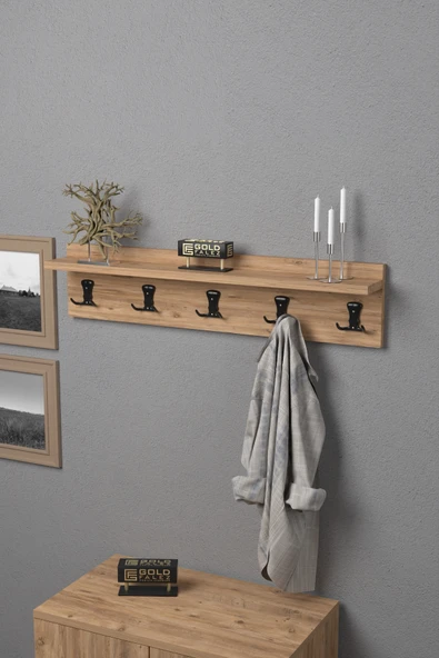 Askılık Duvar Elbise Askılığı Portmanto 80 Cm Ceviz Düz - Resim 2