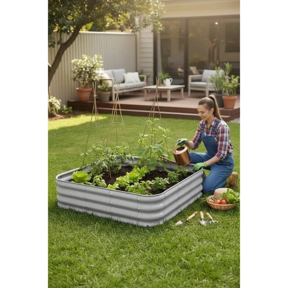 Modüler Yükseltilmiş Bahçe Yatağı Yükseltilmiş Sebze Yatağı No:6 (110X110) Gri ürün görseli