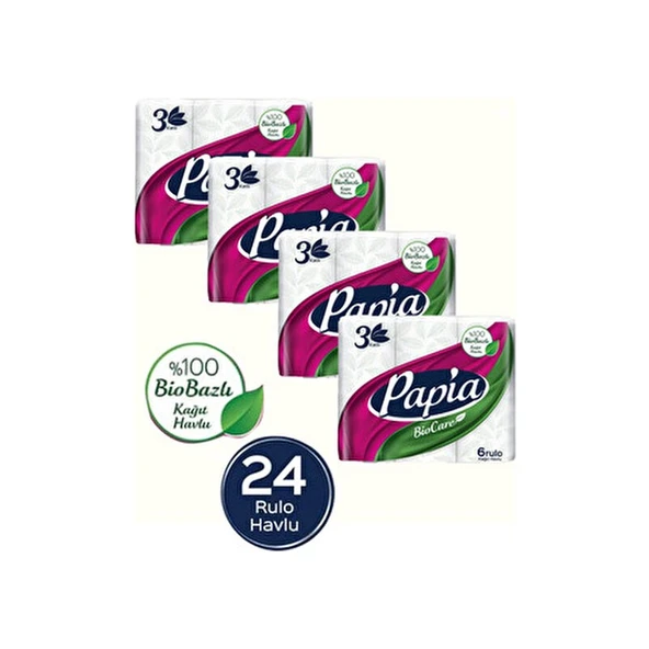 Papia Bio Care 6 Rulo Kokusuz Kağıt Havlu 3 Katlı 1 Paket Yüksek Emicilik Özelliğiyle - Resim 3