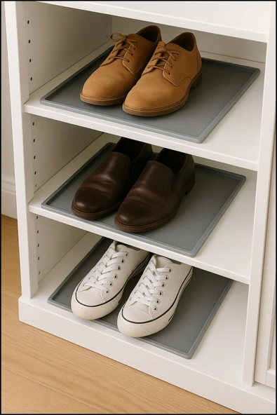 Silikon Ayakkabı Tepsisi Su Geçirmez Kaymaz Yıkanabilir Ayakkabı Düzenleyici Ayakkabı Standı 60X40CM GRİ RENK - Resim 6