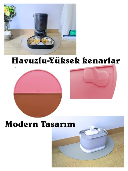 Silikon Mama Matı Havuzlu Yıkanabilir Kaymaz Evcil Hayvan Beslenme Matı Kedi Köpek Paspası 50X25 CM BEJ RENK - Resim 3