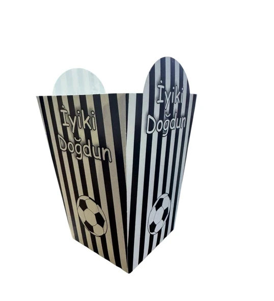 Taraftar Siyah Beyaz 8 Tabak, 8 Bardak, 10 Peçete, 8 Mısır Kutusu - Resim 4