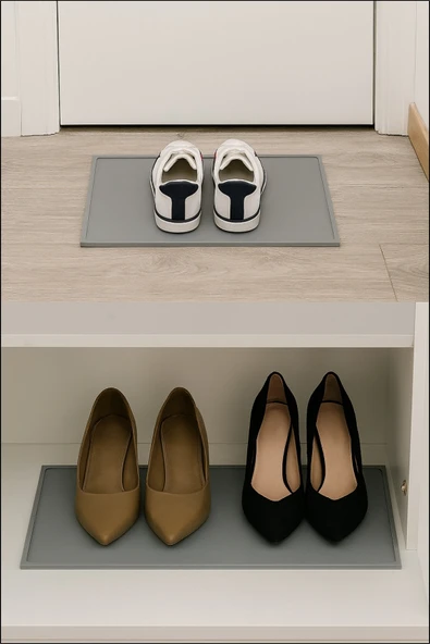 Silikon Ayakkabı Tepsisi Su Geçirmez Kaymaz Yıkanabilir Ayakkabı Düzenleyici Ayakkabı Standı 60X40CM GRİ RENK - Resim 7