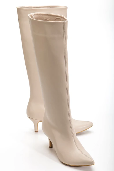 Bej Cilt Günlük Kadın Çizme - Resim 5