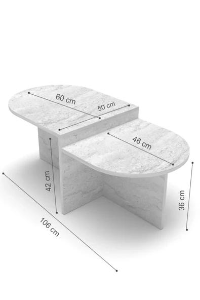 Tv Sehpası Ünitesi Tekli Orta Sehpa 3'Lü Zigon Sehpa Set Üç Ürün Beyaz - Resim 5