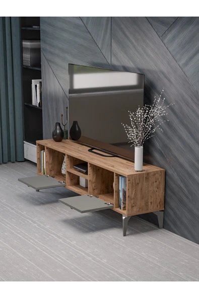 Tv Sehpası Ünitesi Tekli Orta Sehpa 3'Lü Zigon Sehpa Set Üç Ürün Atlantik Çam - Resim 2