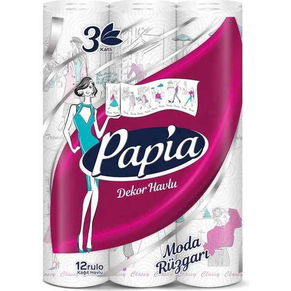 Papia Dekor Kağıt Havlu 12 Rulo - Resim 6