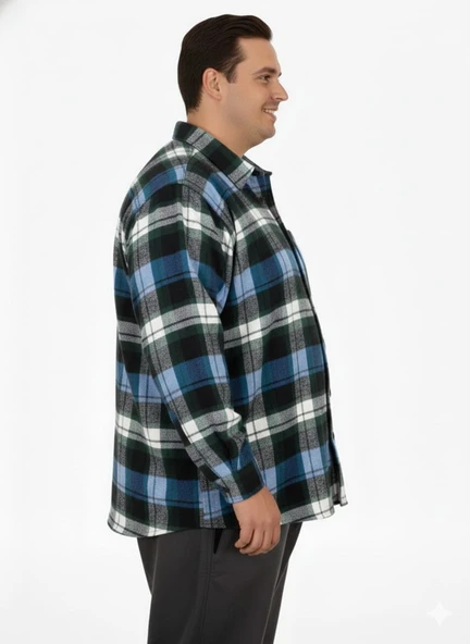 Büyük Beden Gömlek Tek Cep Oduncu 25394 Petrol-Yeşili - Resim 2