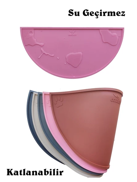 Silikon Mama Matı Havuzlu Yıkanabilir Kaymaz Evcil Hayvan Beslenme Matı Kedi Köpek Paspası 50X25 CM BEJ RENK - Resim 4