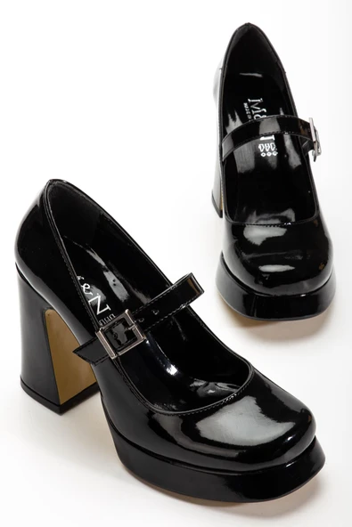 Kadın Siyah Rugan Özel Tasarım Platform Topuklu Ayakabı - Resim 3