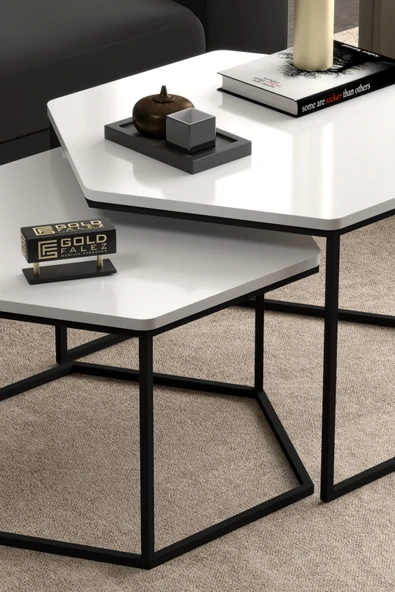 Orta Sehpa Altıgen İkili Lüx Beyaz - Resim 2